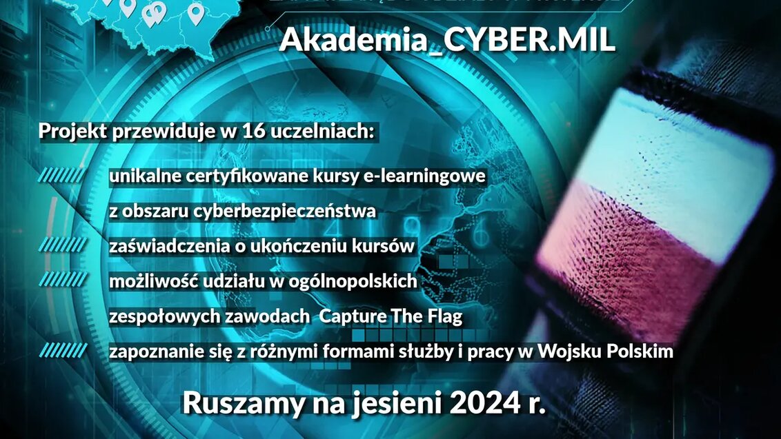 Plansza dekoracyjno-informacyjna z ramowym programem Akademii CYBER.MIL