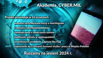 Plansza dekoracyjno-informacyjna z ramowym programem Akademii CYBER.MIL