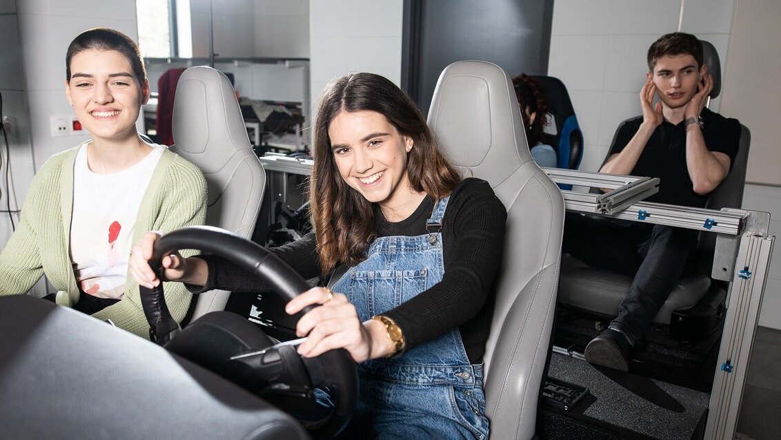 Image of AGH University students playing in a classroom