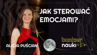 Grafika ilustracyjno-informacyjna z podtytułem odcinka („Jak sterować emocjami?”), imieniem i nazwiskiem gościni-rozmówczyni oraz jej zdjęciem.