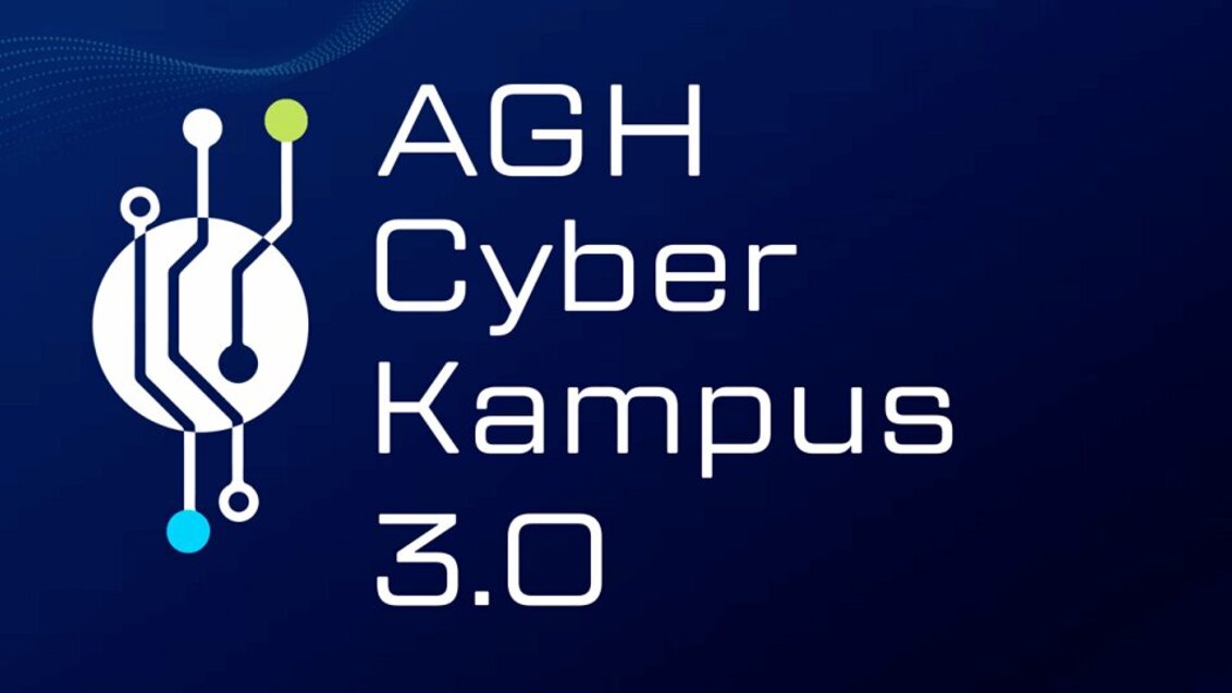 Grafika dekoracyjna z napisem "AGH Cyber Kampus 3.0"