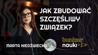 Grafika ilustracyjno-informacyjna z podtytułem odcinka („Jak zbudować szczęśliwy związek?”), imieniem i nazwiskiem gościni-rozmówczyni oraz jej zdjęciem.