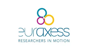 Logo of the Euraxess organisation - the name euraxess under three interconnected circles, one blue, one, yellow, and one pink